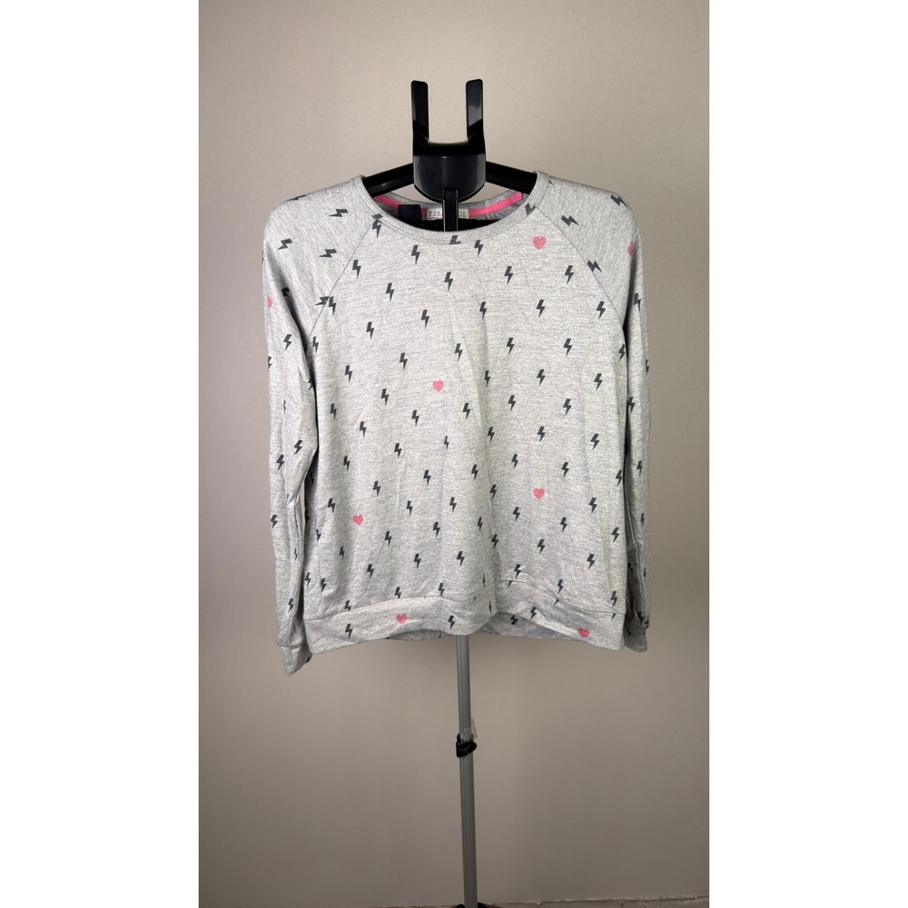 P.J. Salvage Womens Grey Lightning Bolt Heart Print Sweatshirt Size Medium NWT